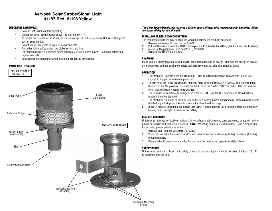 Aervoe Solar Strobe User Manual | 2 pages