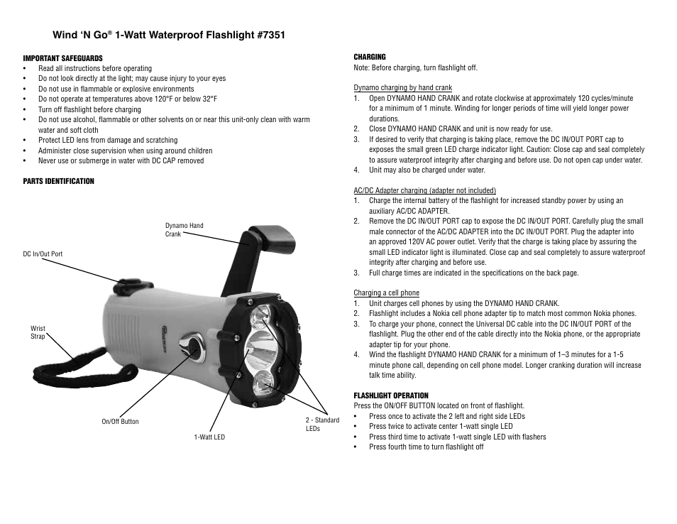 Aervoe Wind‘N Go 1-Watt Waterproof Flashlight User Manual | 2 pages