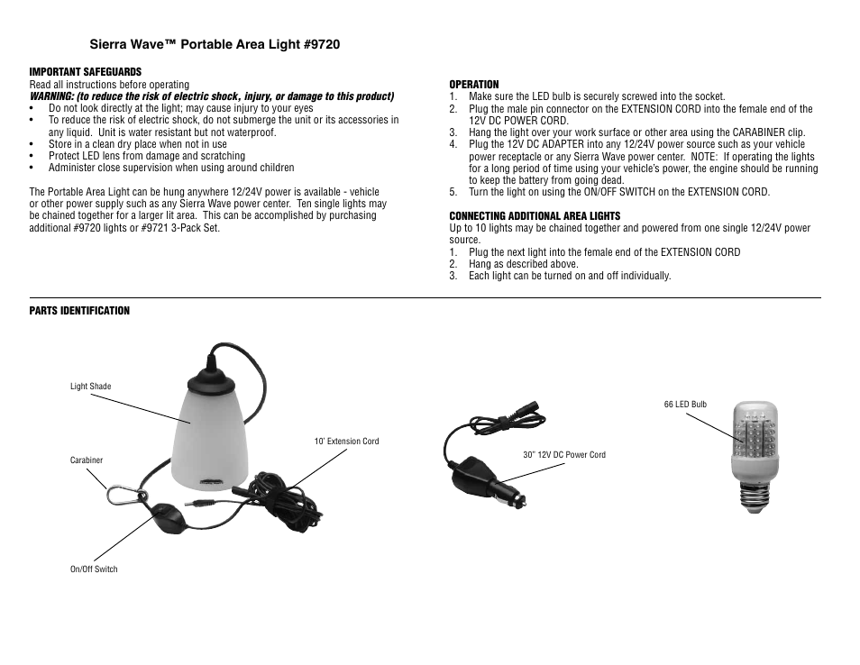 Aervoe Portable Area Light User Manual | 2 pages