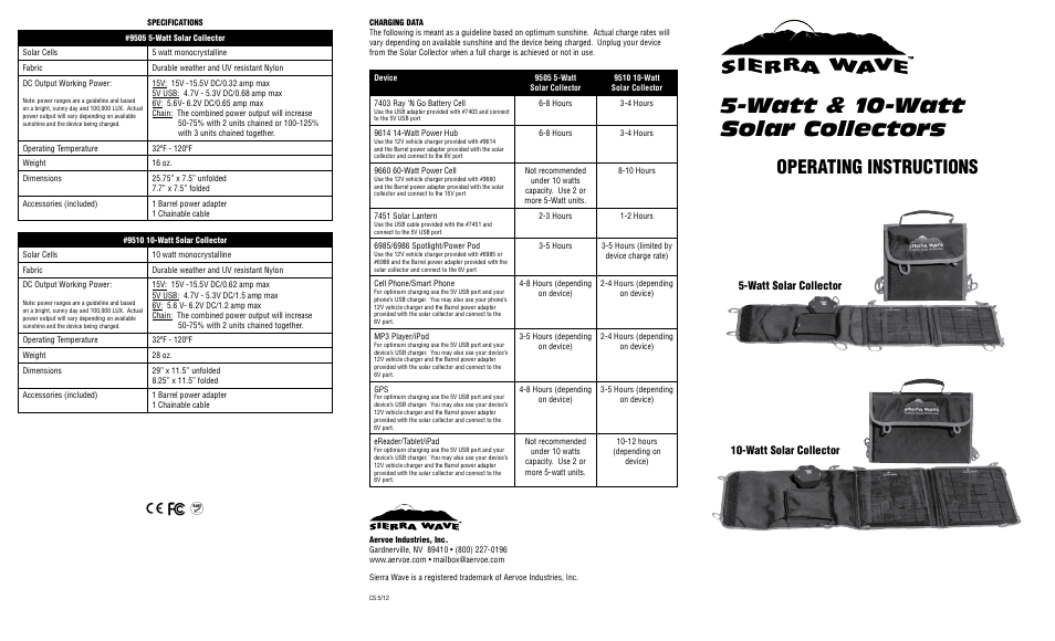 Aervoe 5-Watt Solar Collector User Manual | 2 pages