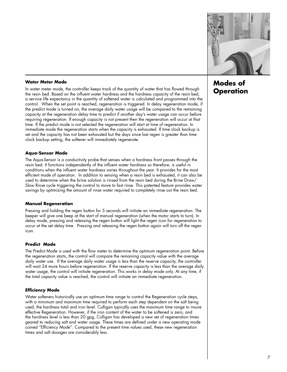 Modes of operation | Culligan Platinum Plus Series User Manual | Page 11 / 60