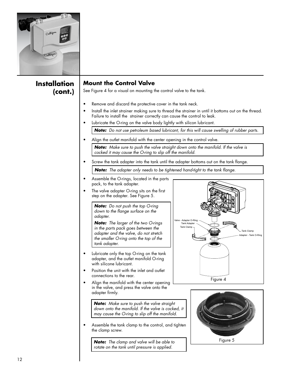 Installation (cont.), Mount the control valve | Culligan Platinum Plus Series User Manual | Page 16 / 60