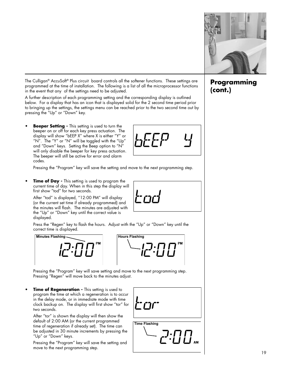 Programming (cont.) | Culligan Platinum Plus Series User Manual | Page 23 / 60