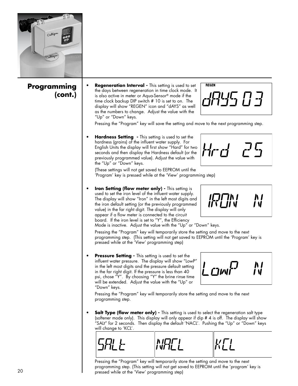 Programming (cont.) | Culligan Platinum Plus Series User Manual | Page 24 / 60
