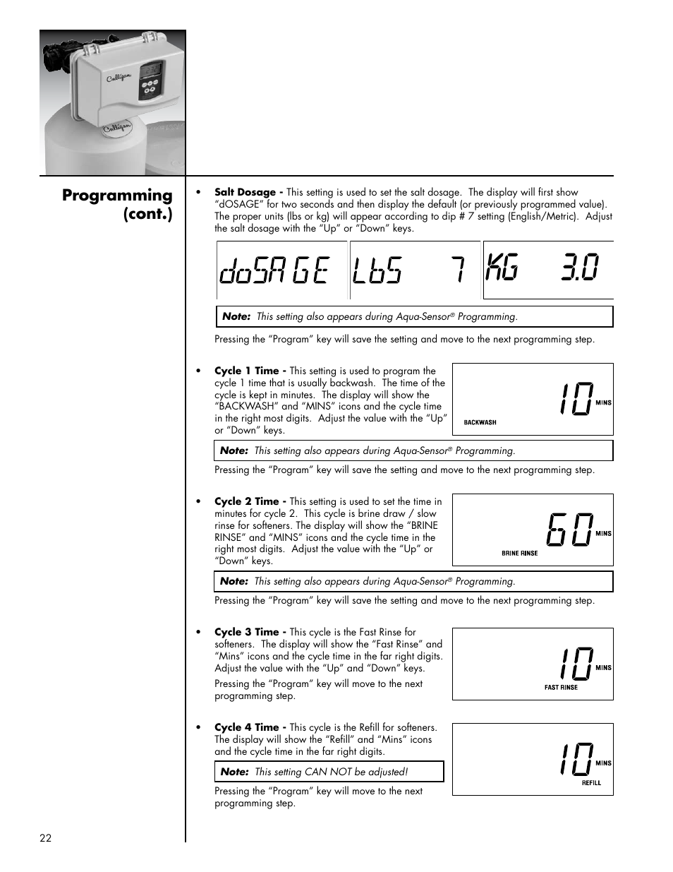 Kg 3.o, Programming (cont.) | Culligan Platinum Plus Series User Manual | Page 26 / 60