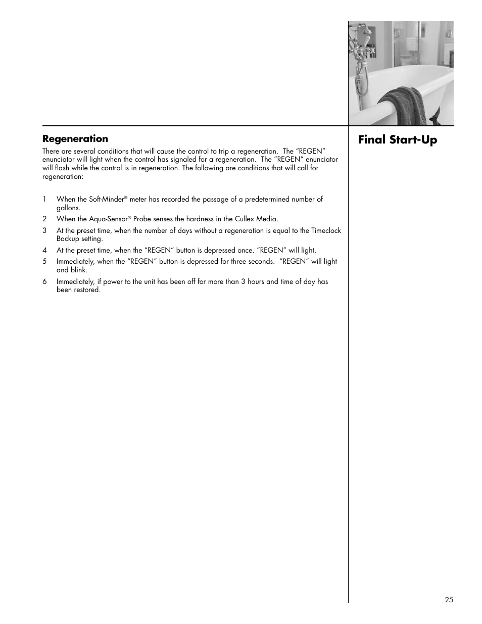 Final start-up, Regeneration | Culligan Platinum Plus Series User Manual | Page 29 / 60
