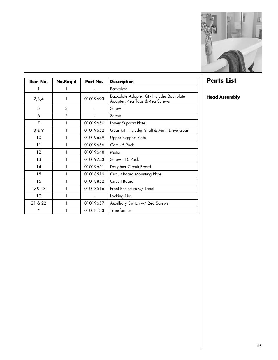 Parts list | Culligan Platinum Plus Series User Manual | Page 49 / 60