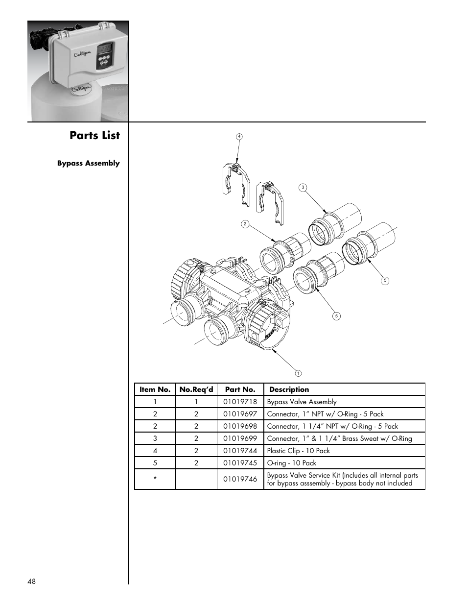 Parts list | Culligan Platinum Plus Series User Manual | Page 52 / 60