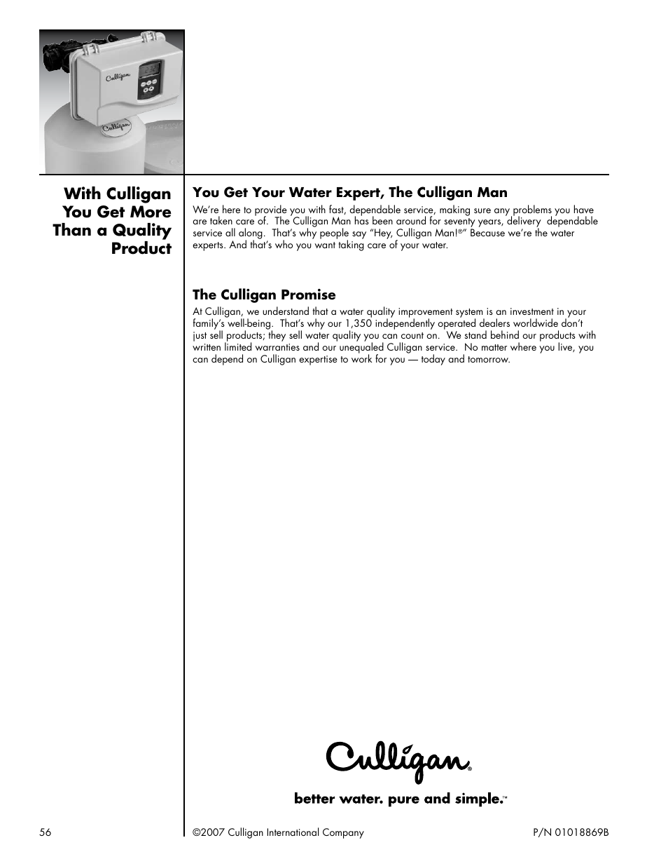 With culligan you get more than a quality product | Culligan Platinum Plus Series User Manual | Page 60 / 60