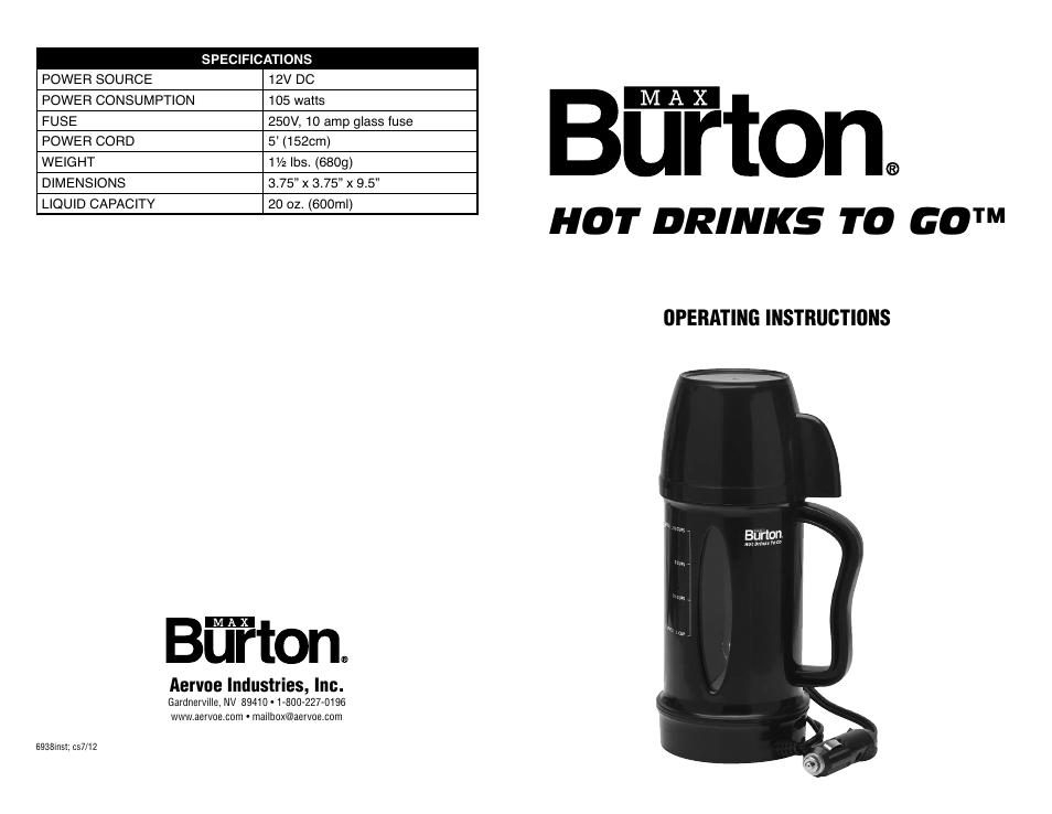 Hot drinks to go, Operating instructions | Aervoe Hot Drinks To Go User Manual | Page 2 / 2