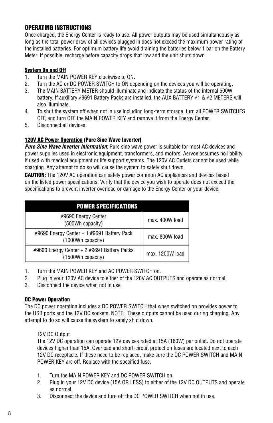 Aervoe 500-Watt Battery Pack User Manual | Page 8 / 12