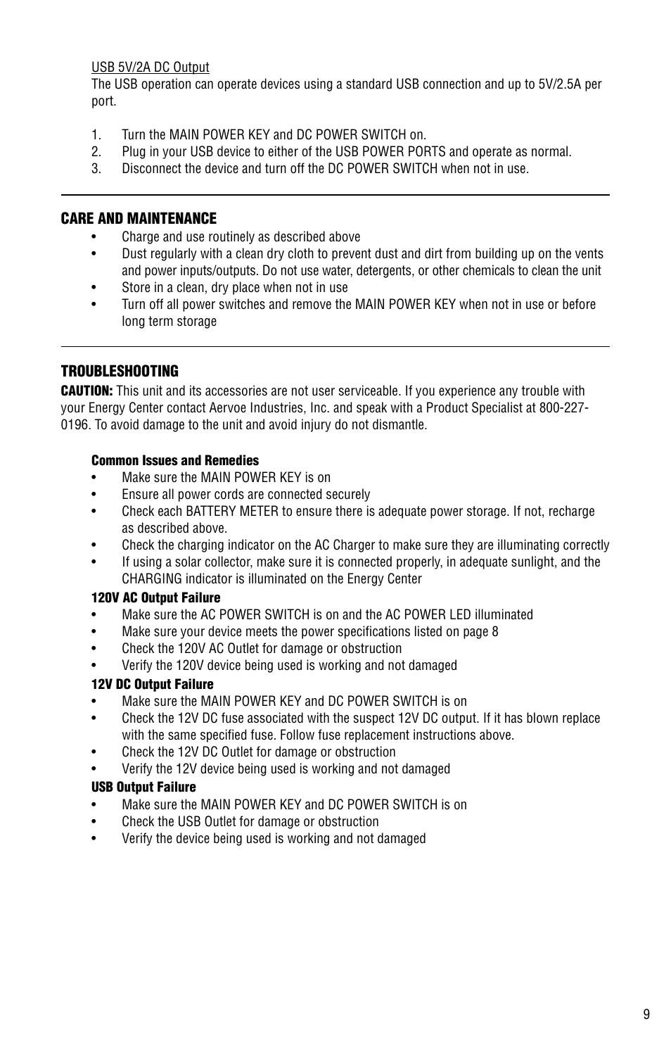 Aervoe 500-Watt Battery Pack User Manual | Page 9 / 12