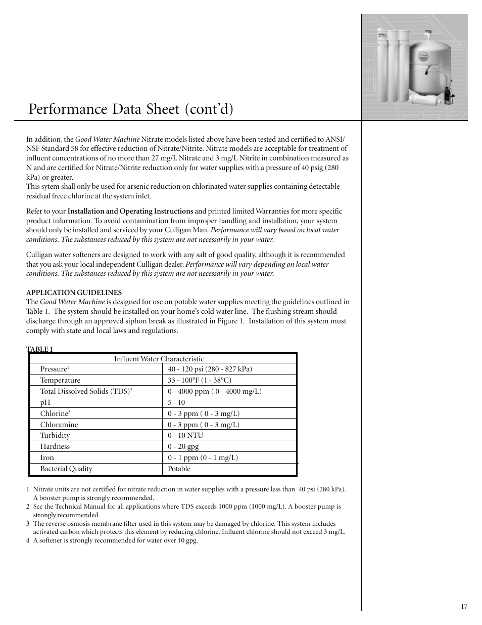Performance data sheet (cont’d) | Culligan GoodWater Machine DrinkingWater System User Manual | Page 19 / 21