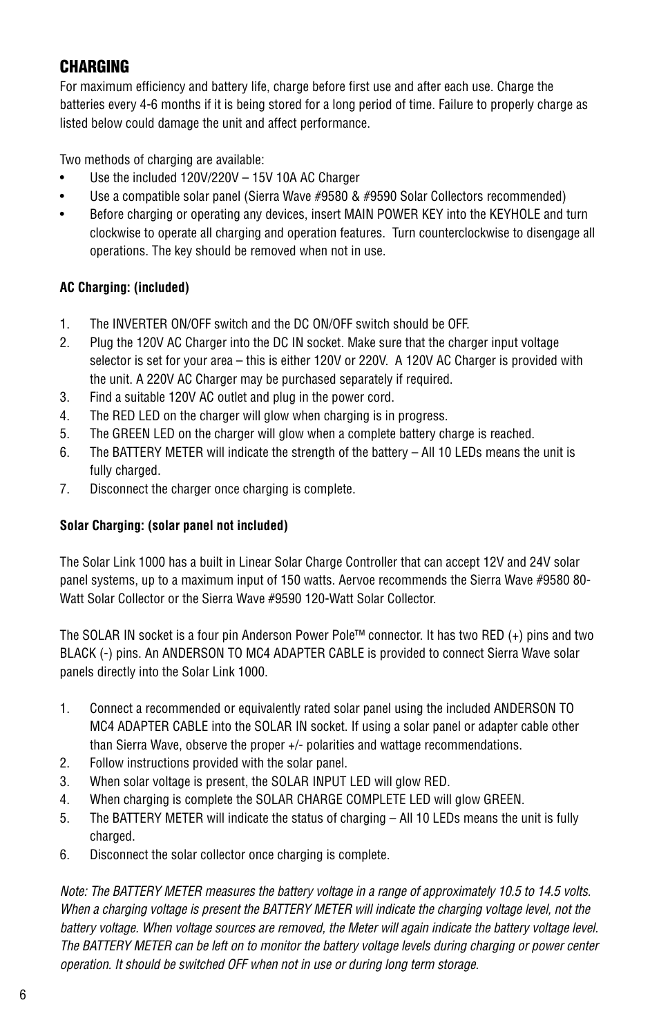 Charging | Aervoe Solar Link 1000 User Manual | Page 6 / 12