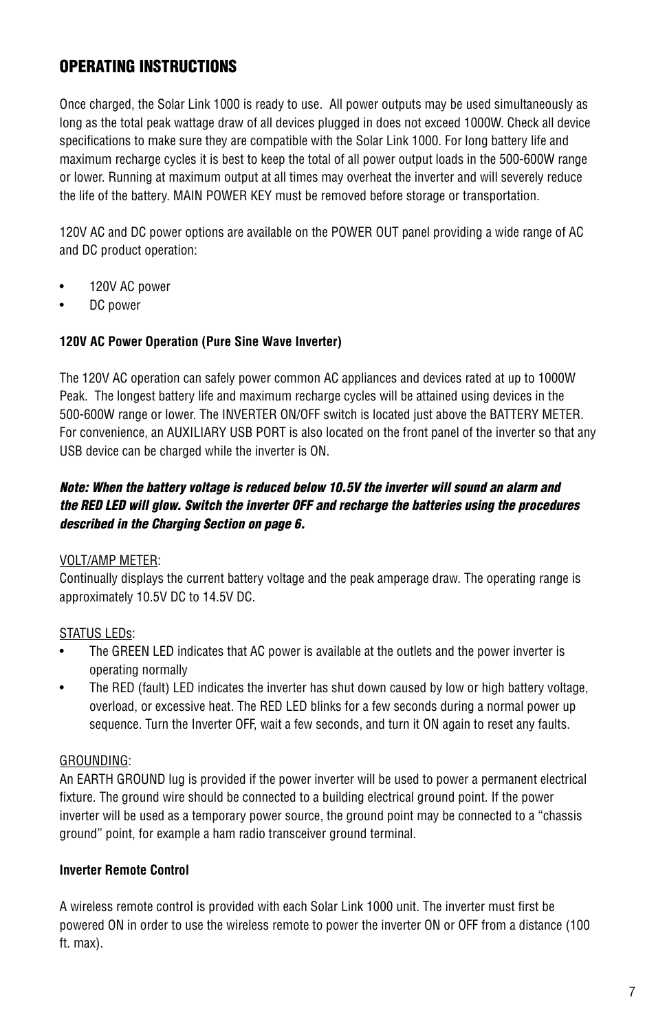 Operating instructions | Aervoe Solar Link 1000 User Manual | Page 7 / 12