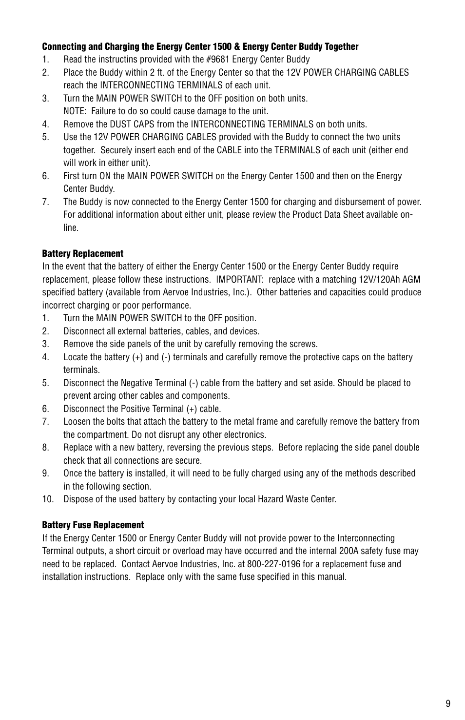 Aervoe 1500-Watt Energy Center User Manual | Page 9 / 16