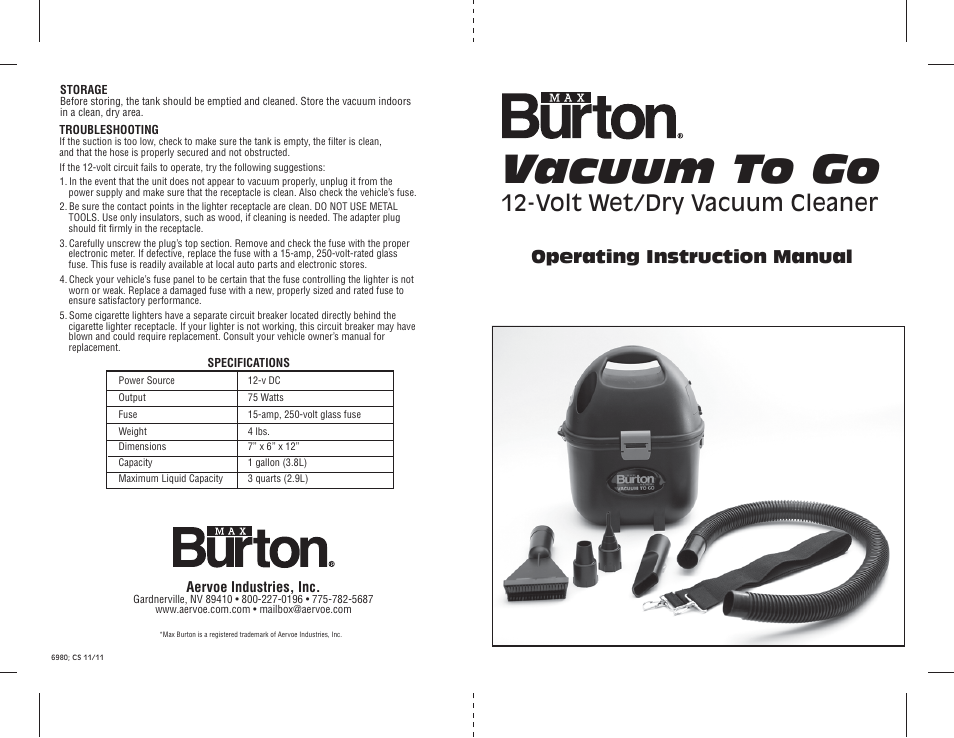 Aervoe Vacuum To Go User Manual | 2 pages