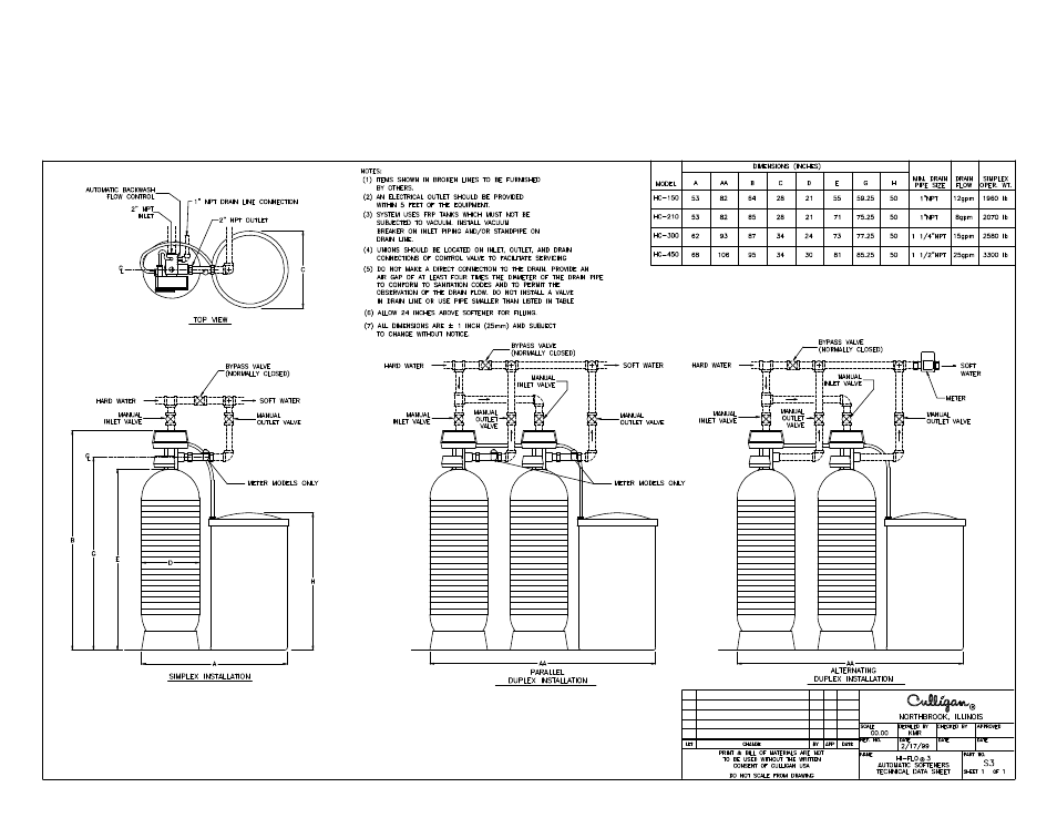 Technical drawing, Hi-flo 3 | Culligan Automatic Water Softeners User Manual | Page 5 / 9