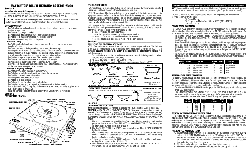 Max burton, Deluxe induction cooktop #6200 | Aervoe Deluxe Induction Cooktop User Manual | Page 2 / 2