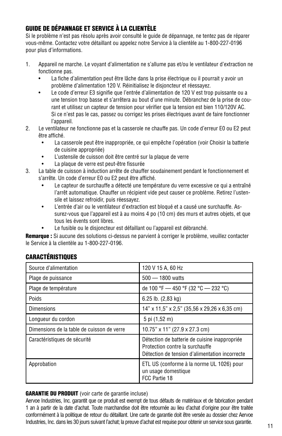 Aervoe Digital Choice Induction Cooktop User Manual | Page 11 / 16