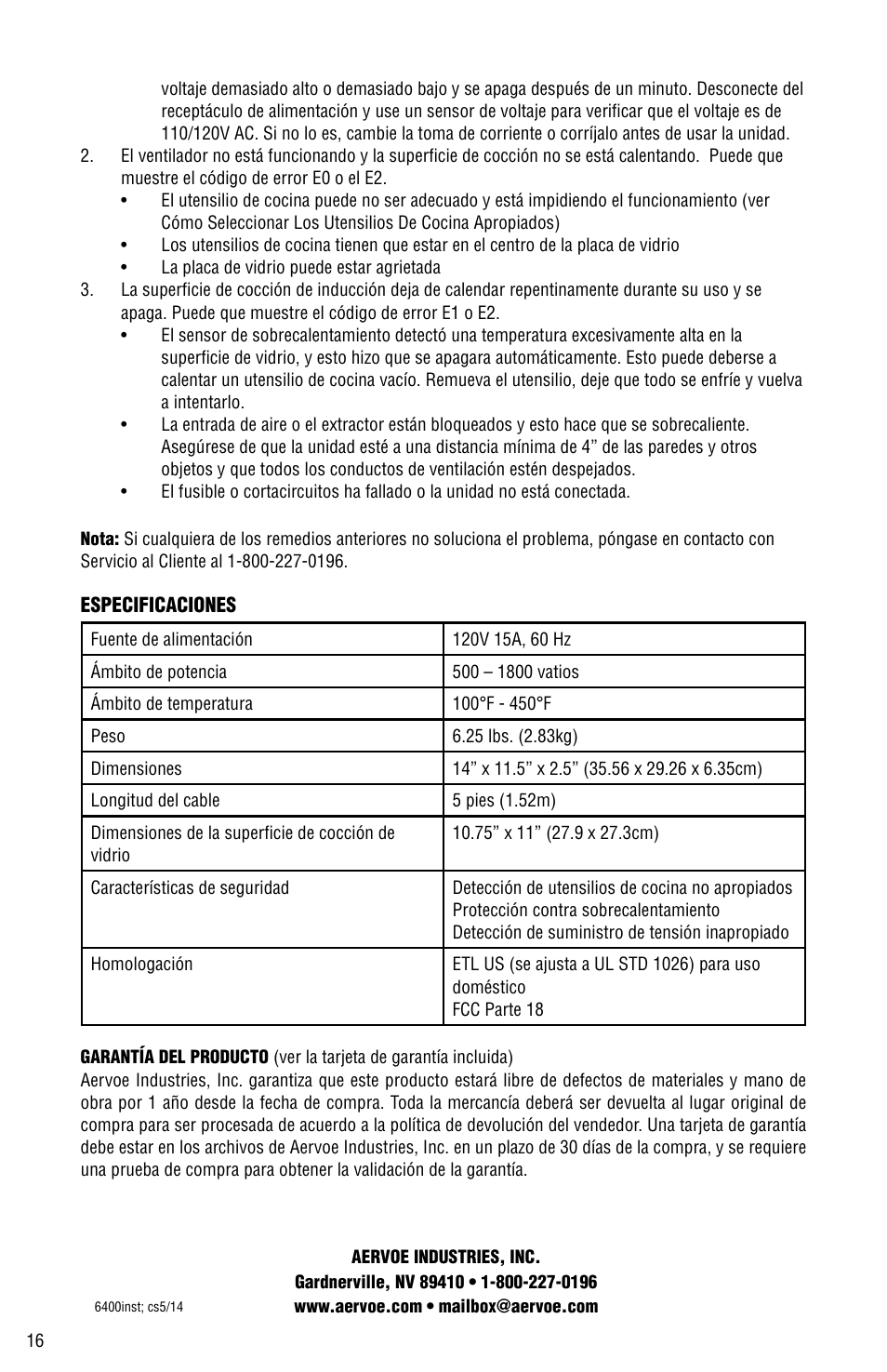 Aervoe Digital Choice Induction Cooktop User Manual | Page 16 / 16