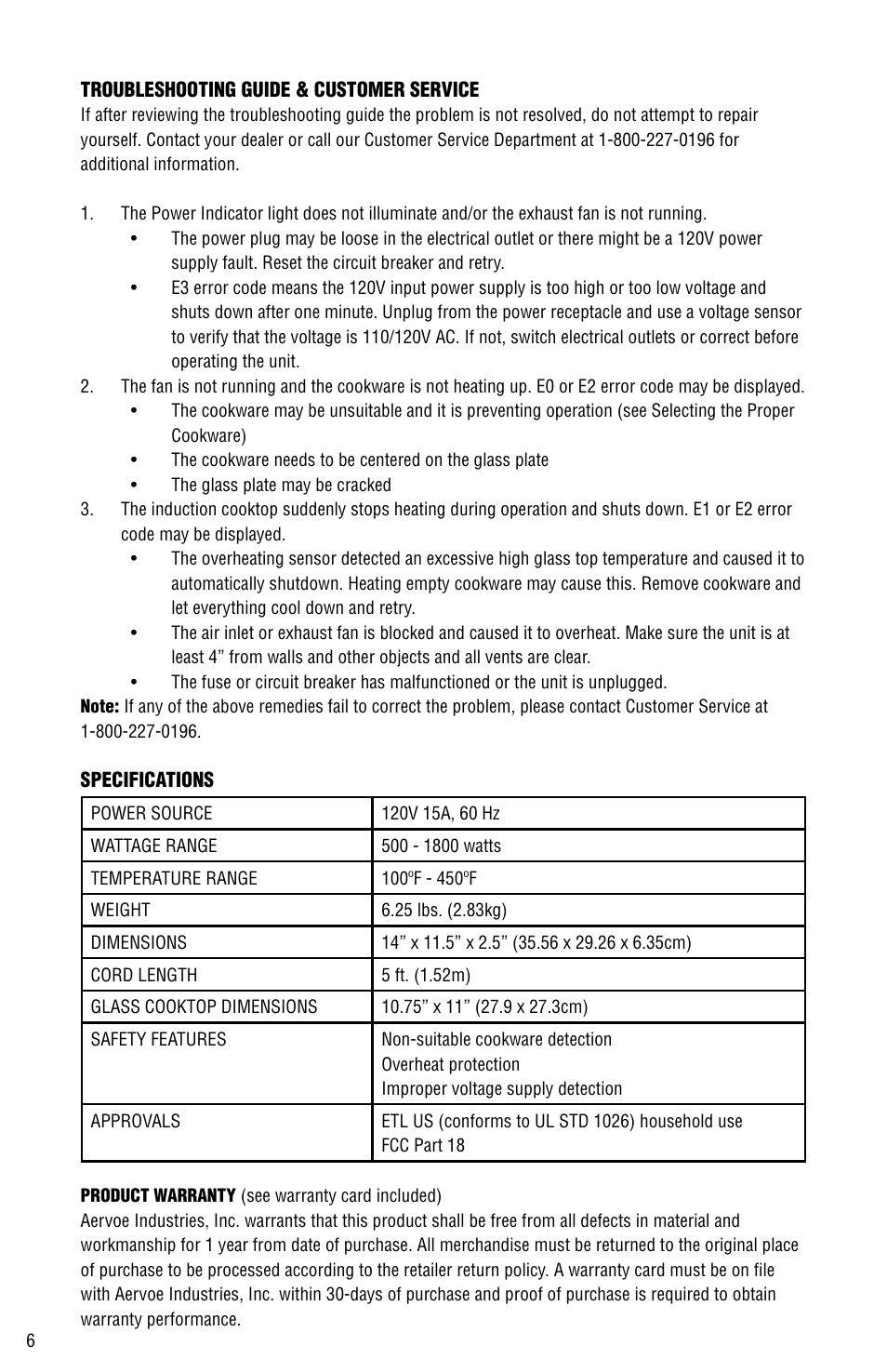 Aervoe Digital Choice Induction Cooktop User Manual | Page 6 / 16