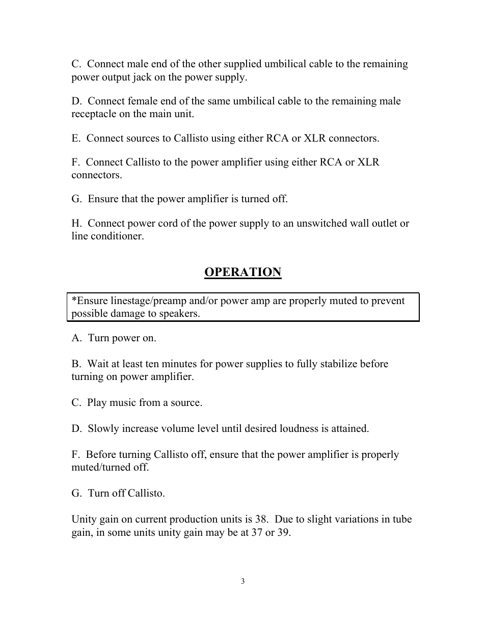 Operation | Aesthetix Callisto User Manual | Page 3 / 5