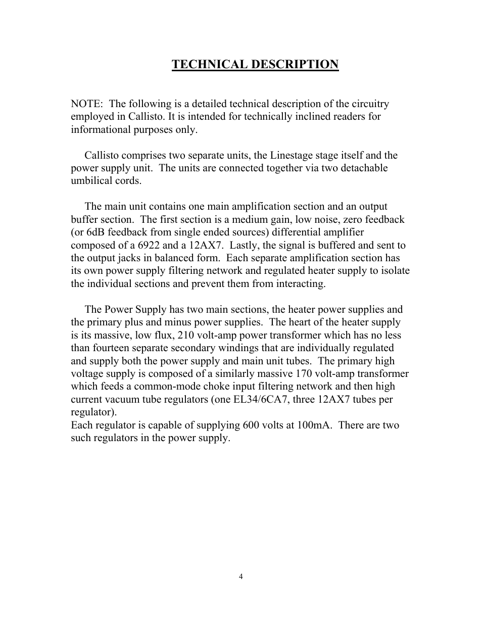 Technical description | Aesthetix Callisto User Manual | Page 4 / 5
