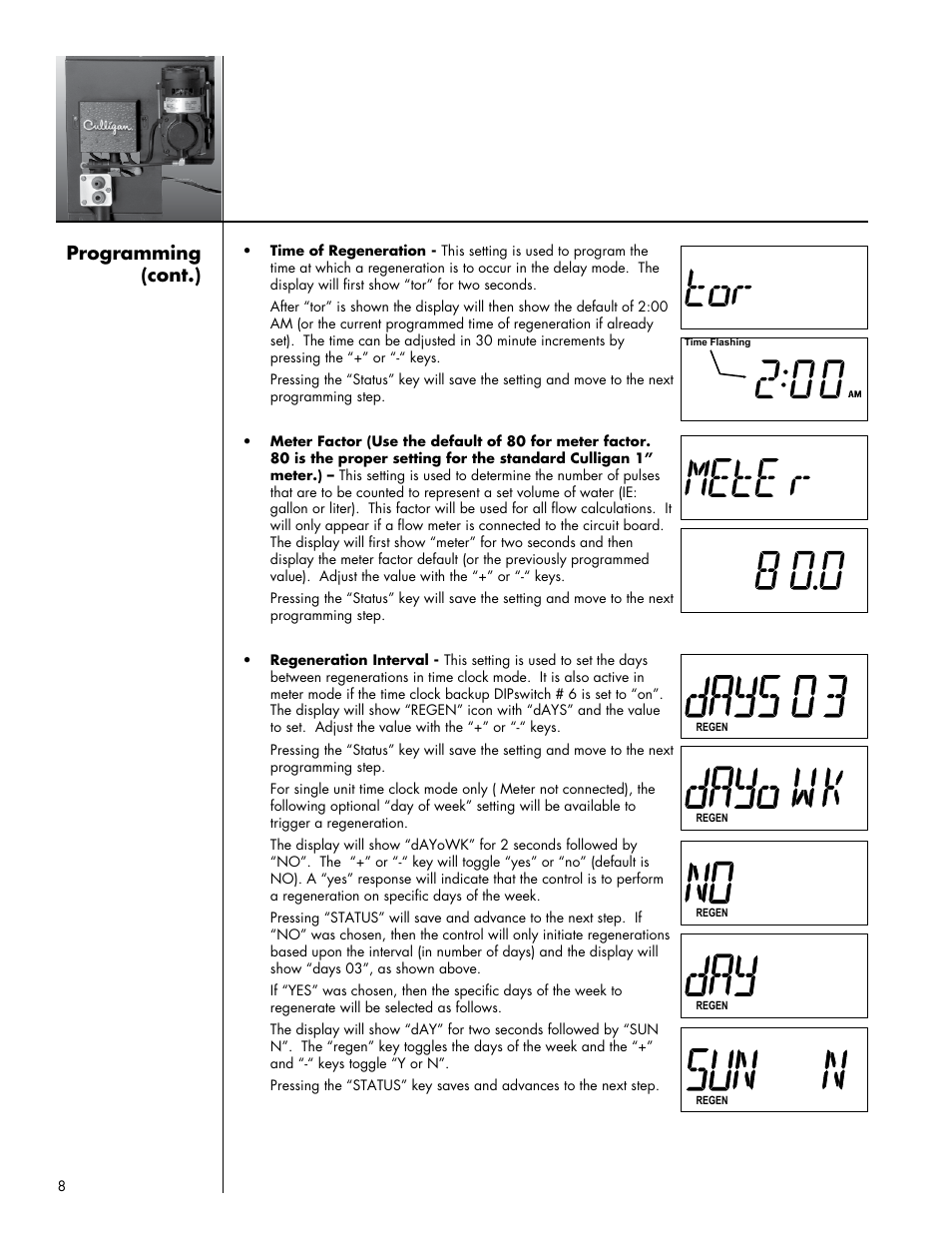 Programming (cont.) | Culligan Sulfur-Cleer User Manual | Page 12 / 27