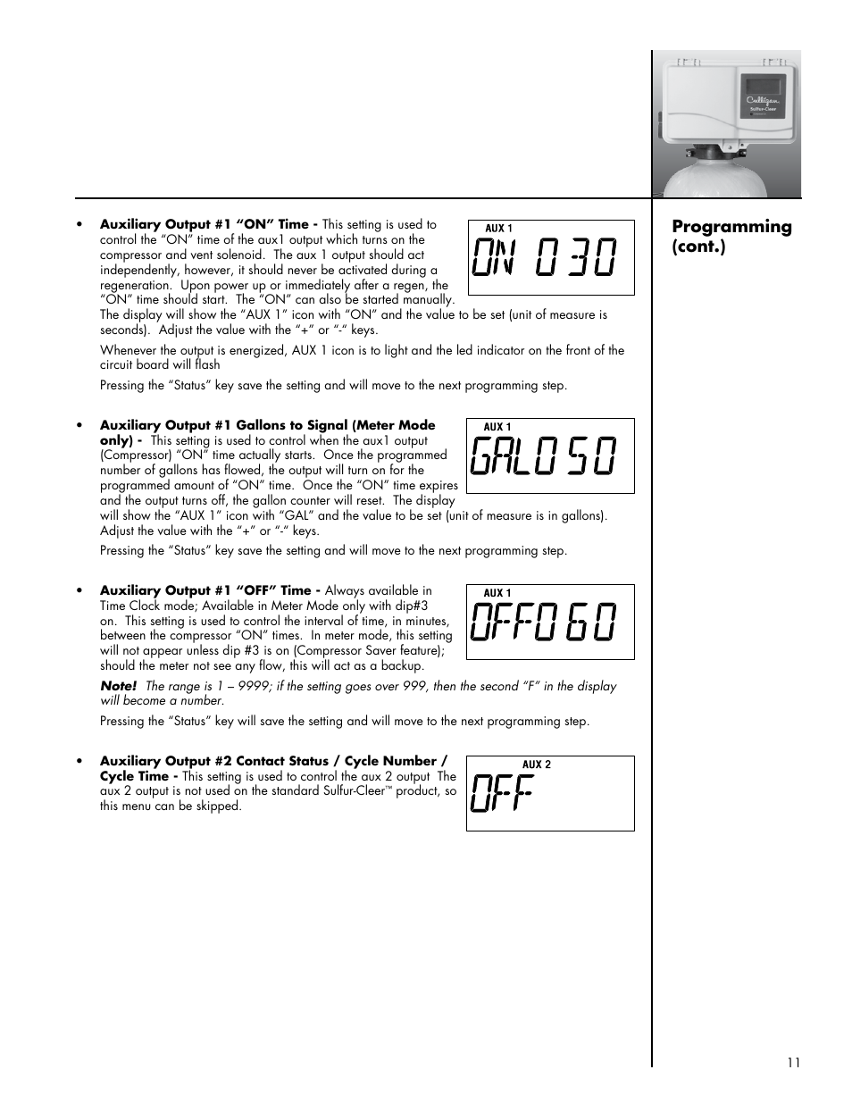 Programming (cont.) | Culligan Sulfur-Cleer User Manual | Page 15 / 27