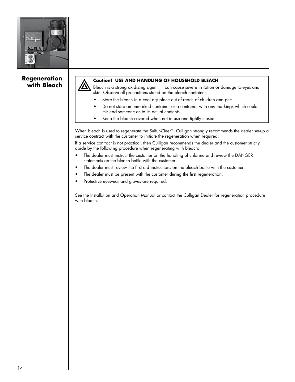 Regeneration with bleach | Culligan Sulfur-Cleer User Manual | Page 18 / 27