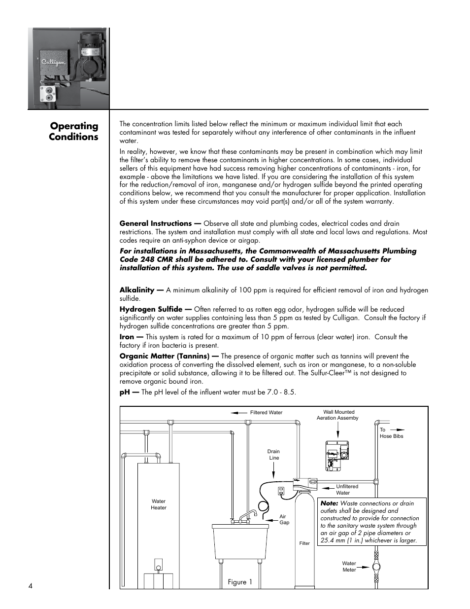 Operating conditions | Culligan Sulfur-Cleer User Manual | Page 8 / 27