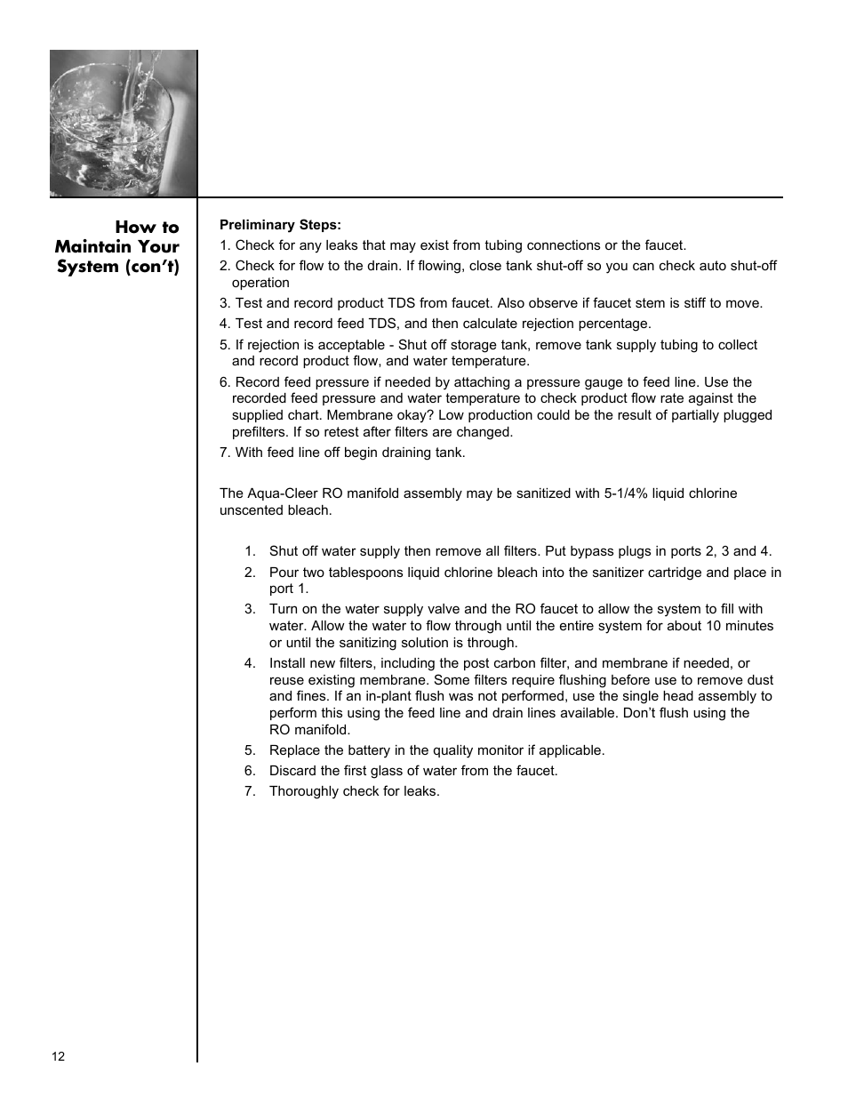 How to maintain your system (con’t) | Culligan Aqua-Cleer Advanced Drinking Water Systems User Manual | Page 12 / 59