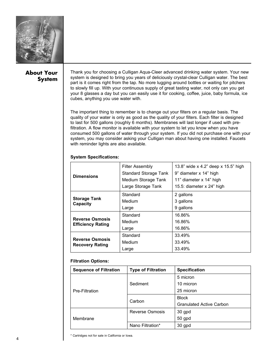 Culligan Aqua-Cleer Advanced Drinking Water Systems User Manual | Page 4 / 59