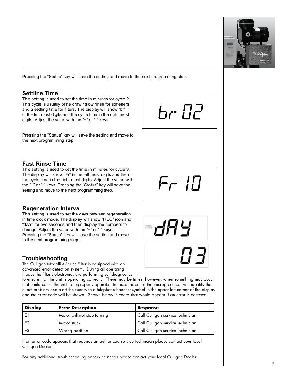 Settline time, Fast rinse time, Regeneration interval | Troubleshooting | Culligan Iron-Cleer User Manual | Page 11 / 23