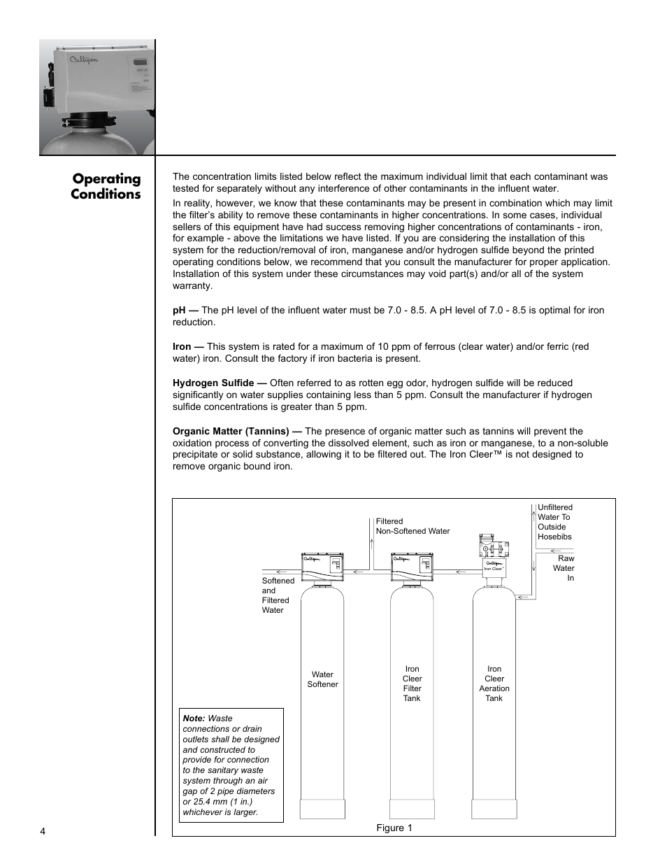 Operating conditions | Culligan Iron-Cleer User Manual | Page 8 / 23