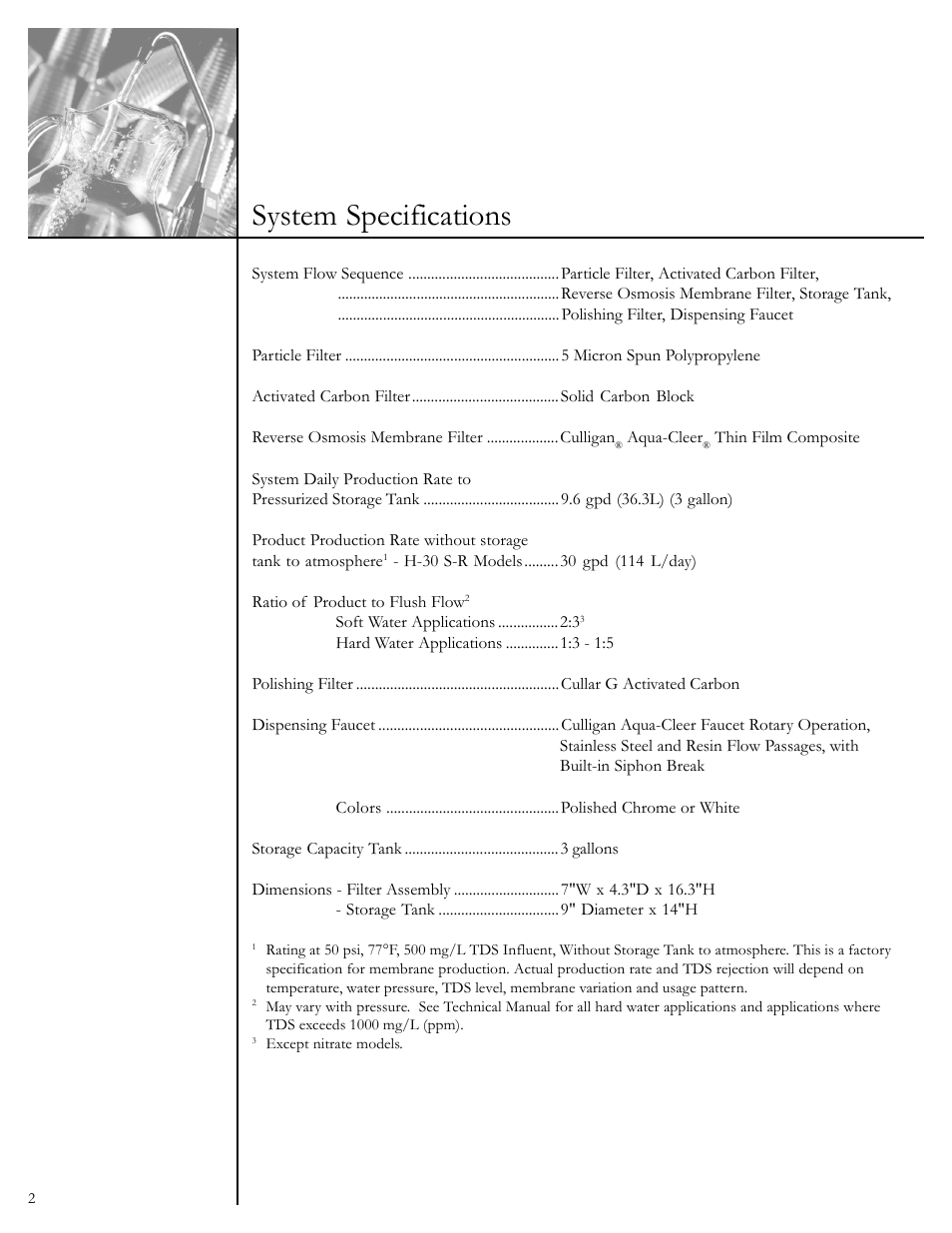 System specifications | Culligan Aqua-Cleer User Manual | Page 4 / 21