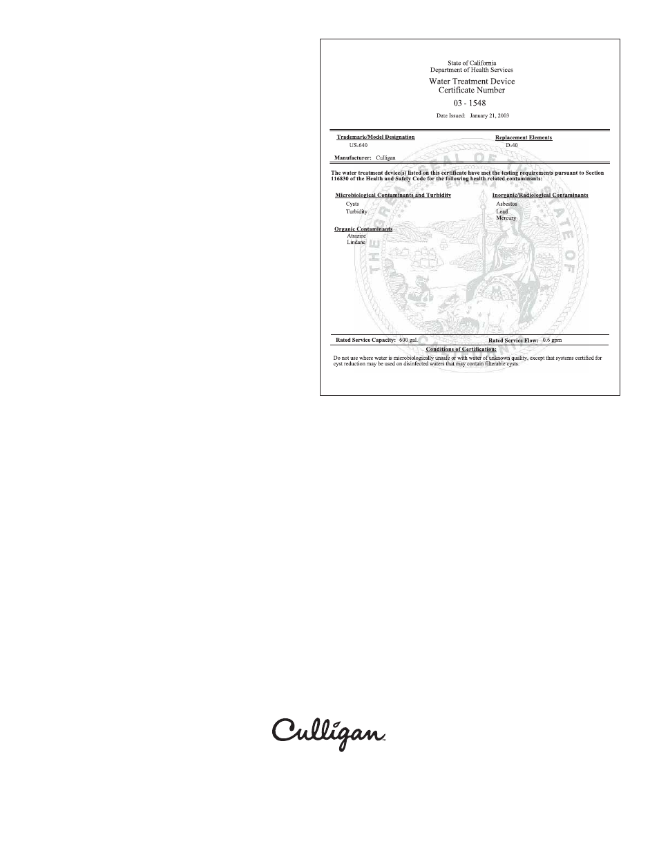 Culligan US-640 User Manual | Page 12 / 12