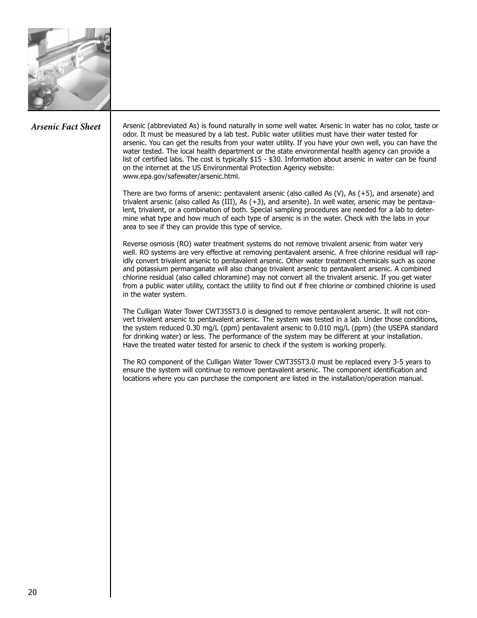 Arsenic fact sheet | Culligan Drinking Water System User Manual | Page 20 / 23