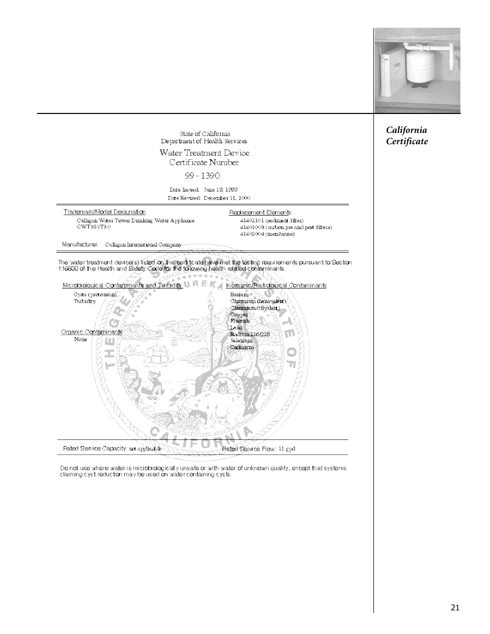 Culligan Drinking Water System User Manual | Page 21 / 23