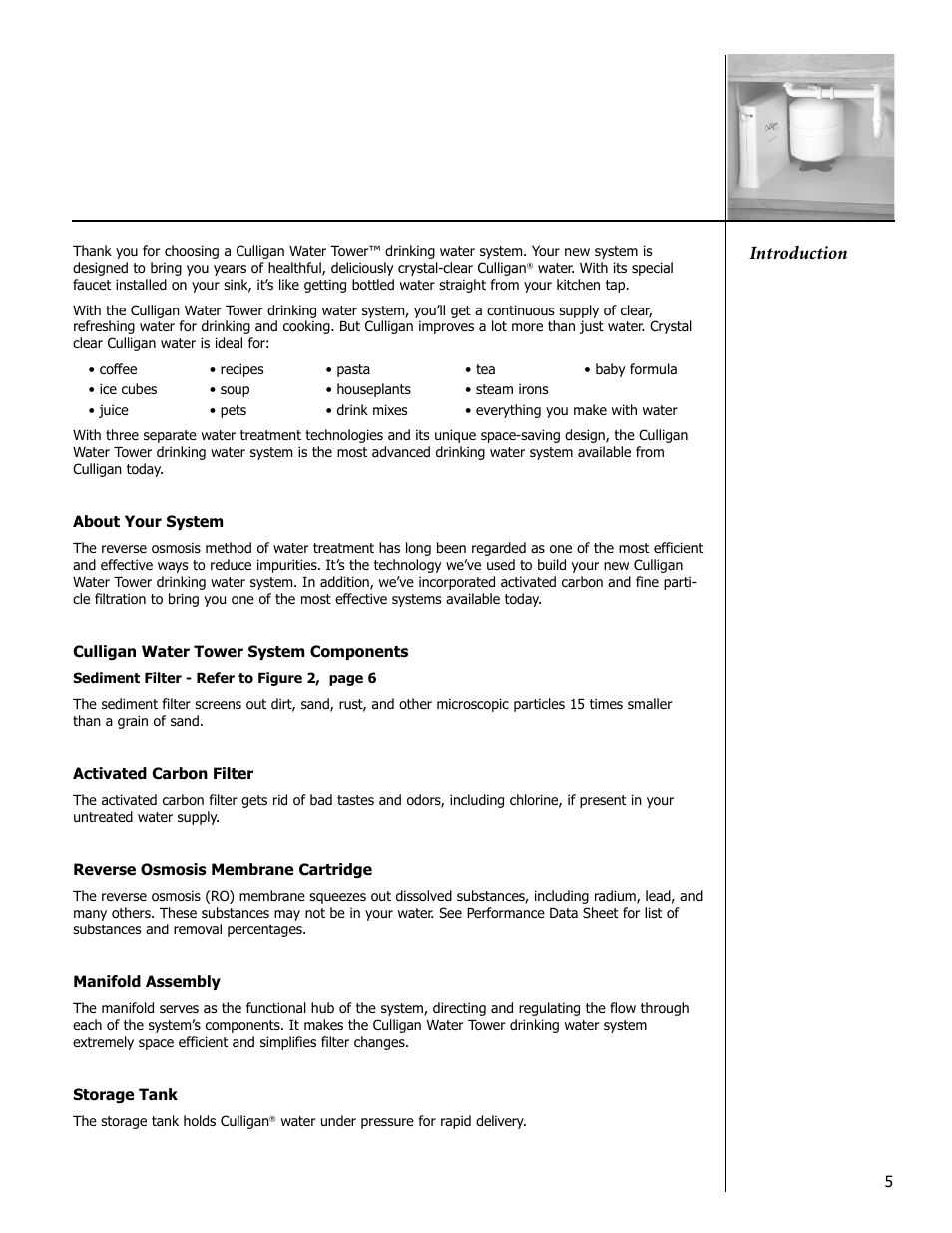 Introduction | Culligan Drinking Water System User Manual | Page 5 / 23