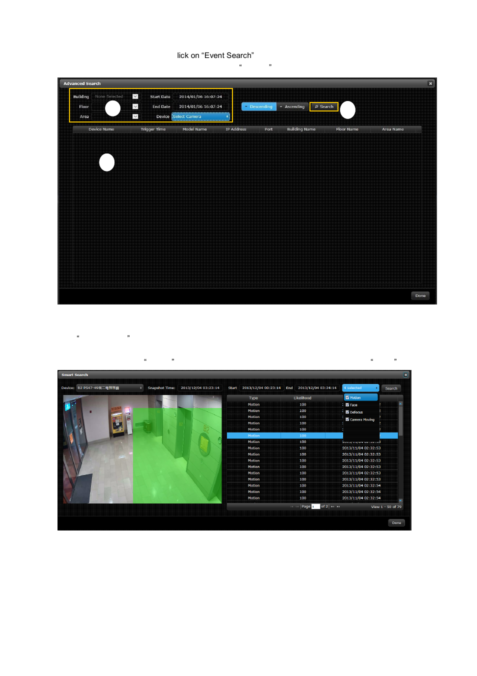 2 event search, 3 smart search | AGI Security CAA-AVM542 User Manual | Page 10 / 19