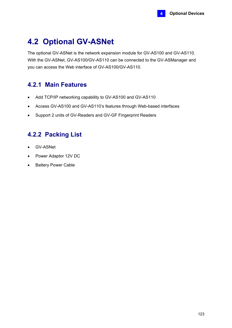 2 optional gv-asnet, 1 main features, 2 packing list | AGI Security GV-CONCT User Manual | Page 133 / 172