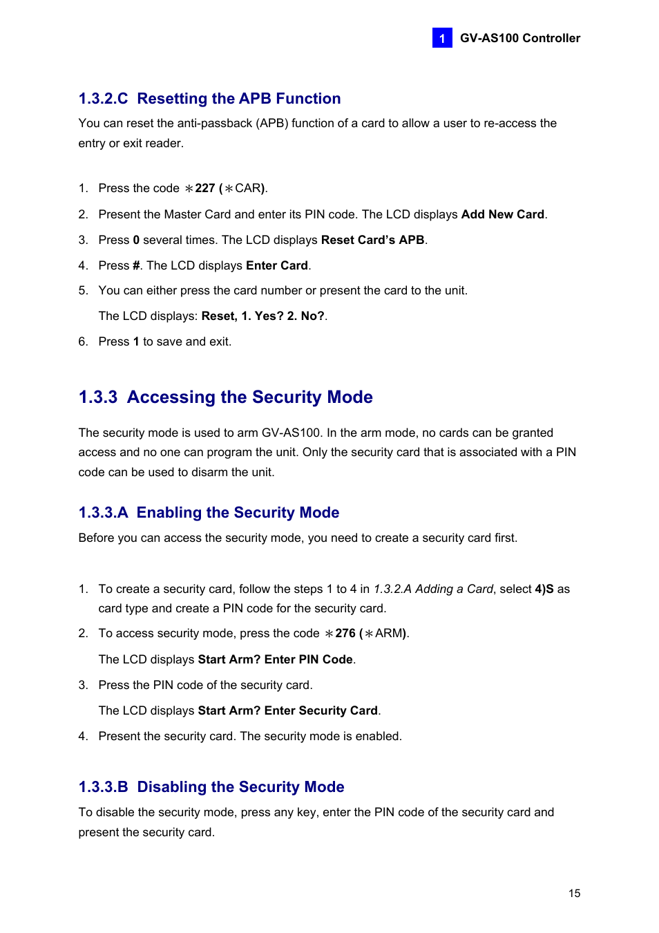 C resetting the apb function, 3 accessing the security mode, A enabling the security mode | B disabling the security mode | AGI Security GV-CONCT User Manual | Page 25 / 172
