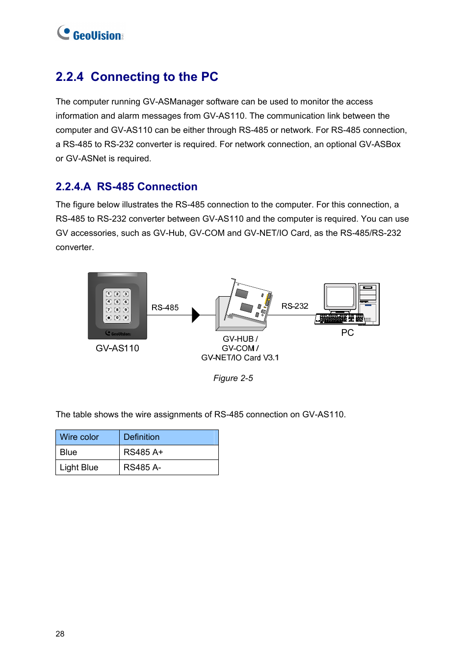 4 connecting to the pc, A rs-485 connection | AGI Security GV-CONCT User Manual | Page 38 / 172