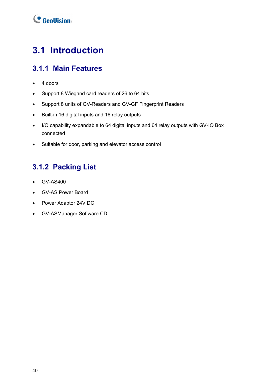 1 introduction, 1 main features, 2 packing list | AGI Security GV-CONCT User Manual | Page 50 / 172