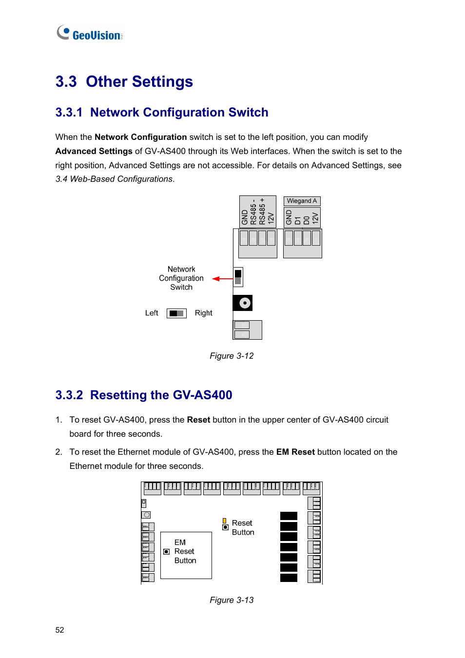 3 other settings, 1 network configuration switch, 2 resetting the gv-as400 | AGI Security GV-CONCT User Manual | Page 62 / 172