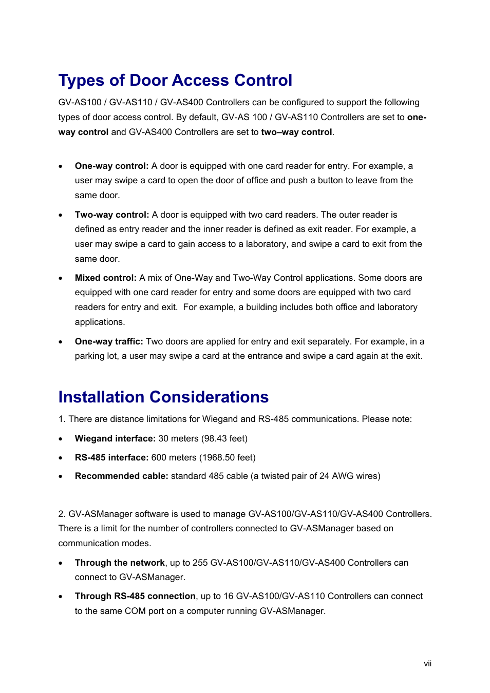 Types of door access control, Installation considerations | AGI Security GV-CONCT User Manual | Page 9 / 172