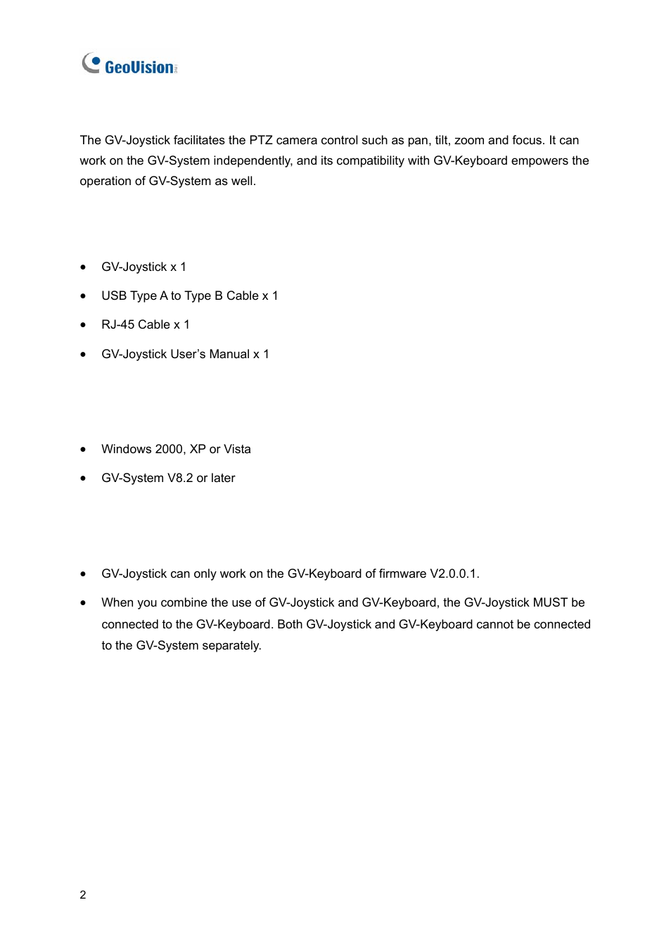 Introduction, 1 packing list, 2 system requirements | 3 important notice | AGI Security GV-JOYSTICK User Manual | Page 5 / 13