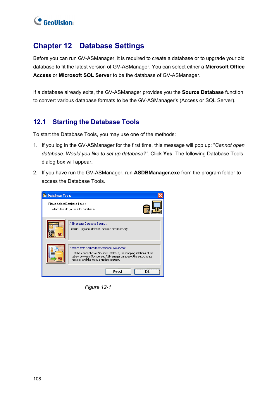 Chapter 12 database settings, 1 starting the database tools | AGI Security GVASBOX-100 User Manual | Page 116 / 138